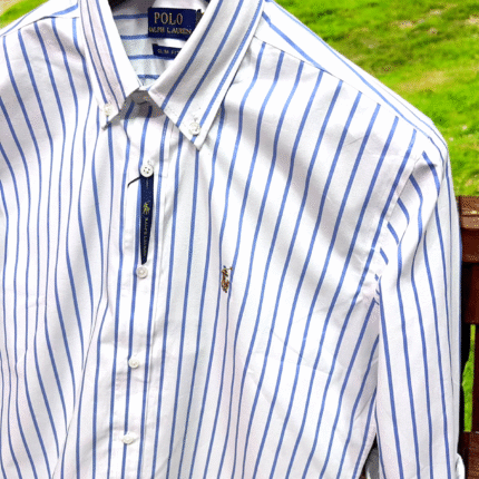 Premium Polo Stripe Shirts-White & Blue