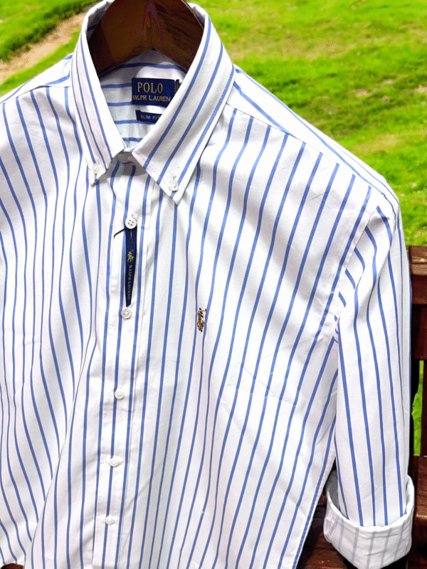 Premium Polo Stripe Shirts-White & Blue